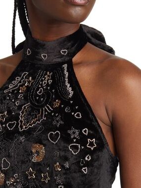 Free People Arianna Black Velvet Halter Top